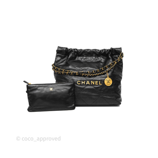 Chanel 22 Small Black Calfskin Aged Gold Hardware