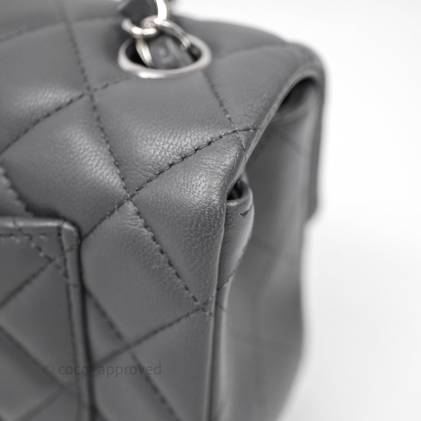 Chanel Quilted Mini Rectangular Dark Grey Lambskin Silver Hardware