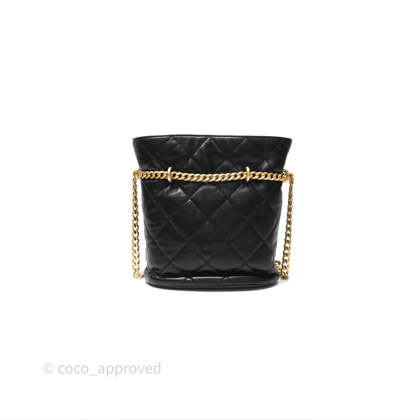 Chanel Enamel CC Bucket Bag Black Lambskin Gold Hardware 22P