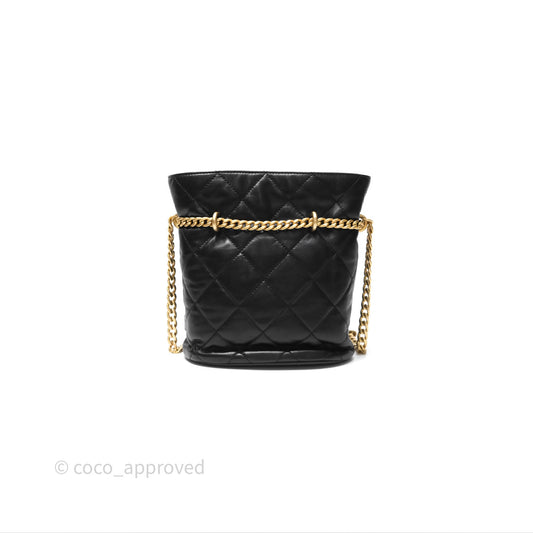 Chanel Enamel CC Bucket Bag Black Lambskin Gold Hardware 22P