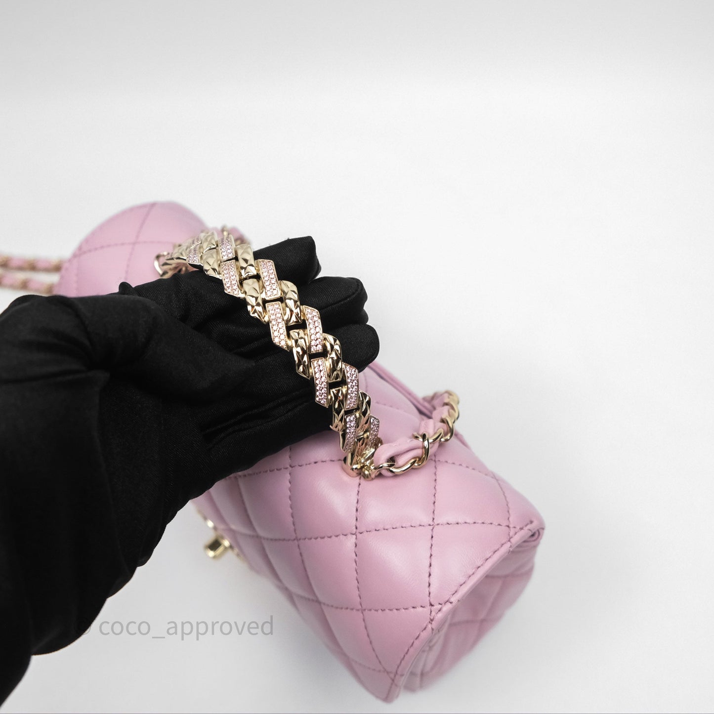 Chanel Logo Top Handle Mini Rectangular Flap Bag Pink Lambskin Gold Hardware