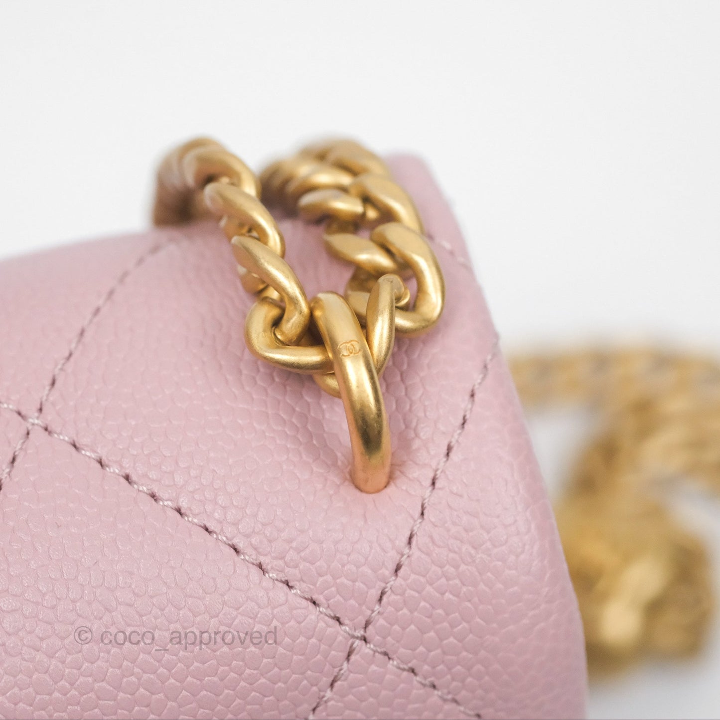 Chanel Mini Flap Bag Heart Adjustable Chain Dusty Pink Caviar Aged Gold Hardware