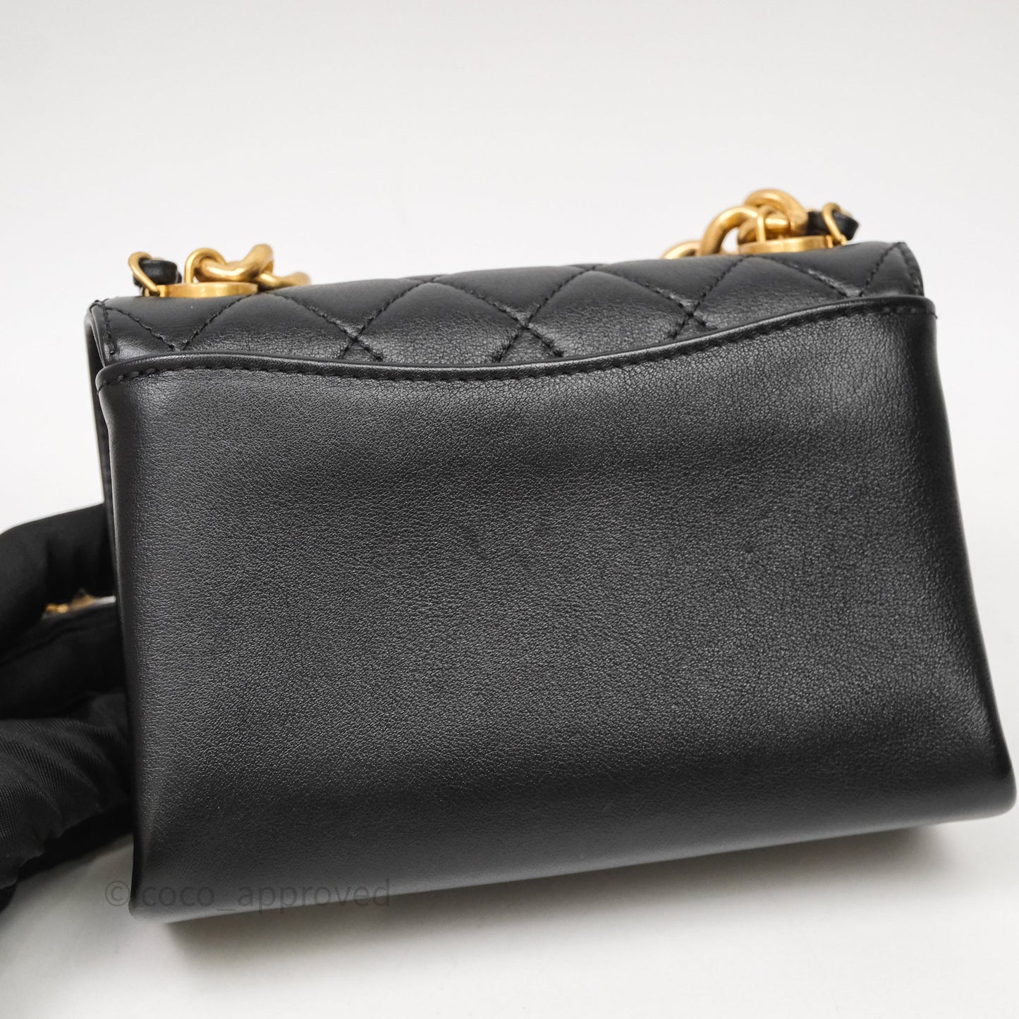 Chanel Pearl Chain Bag Black Calfskin Aged Gold Hardware