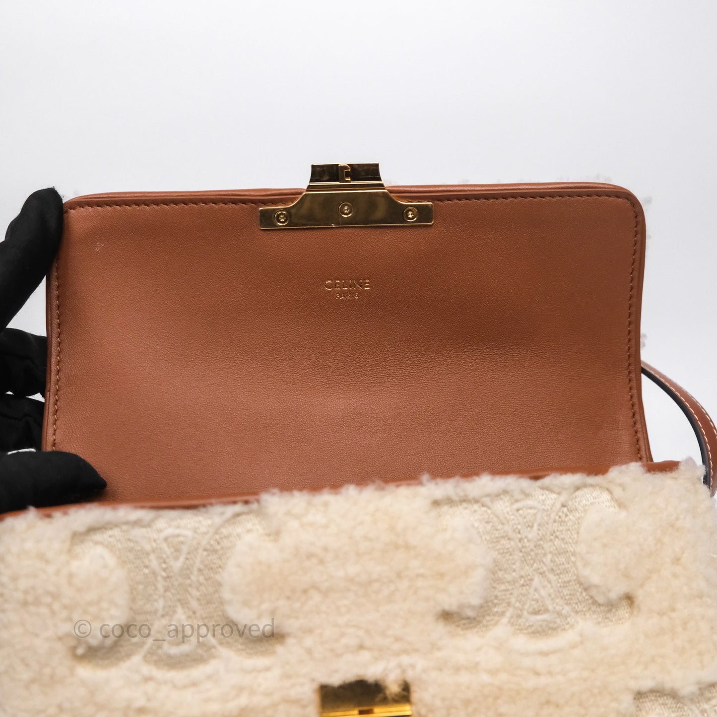 Celine Triomphe Shoulder Bag Beige Shearling