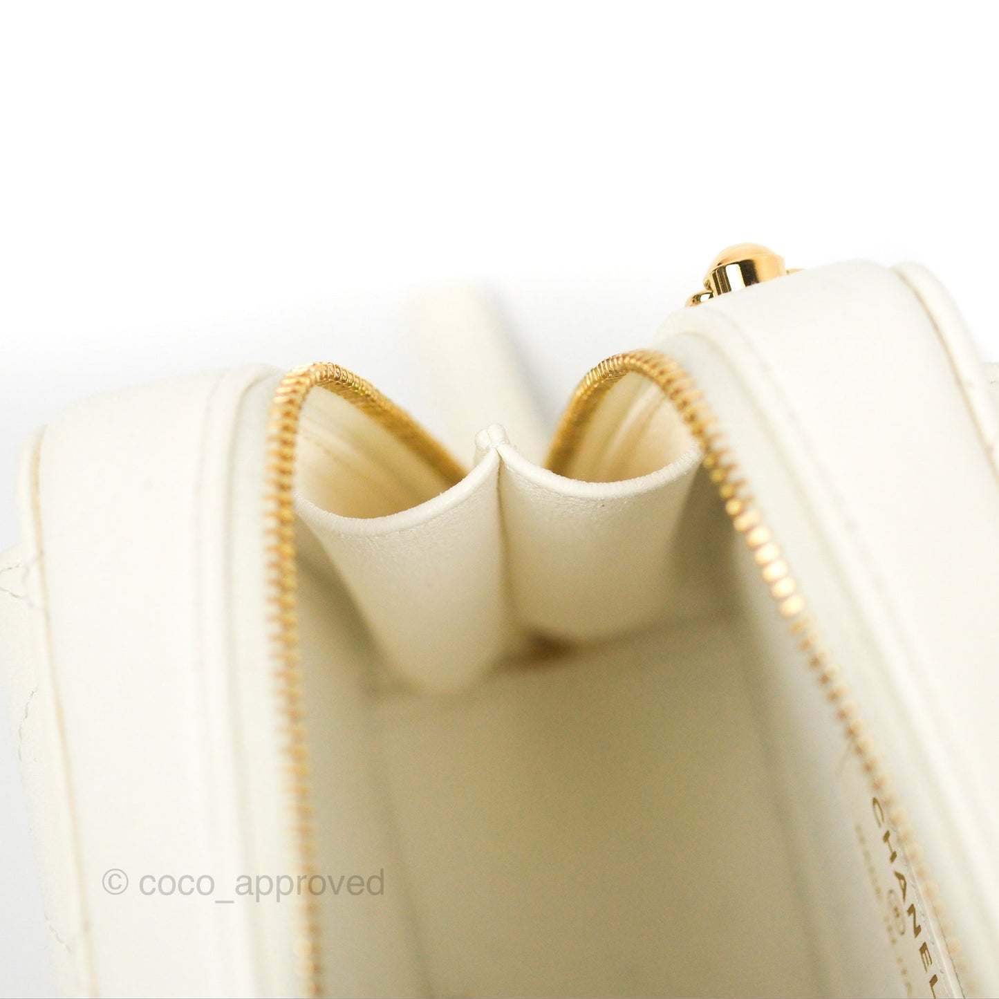 Chanel Mini Vanity Case with Chain White Lambskin Gold Hardware