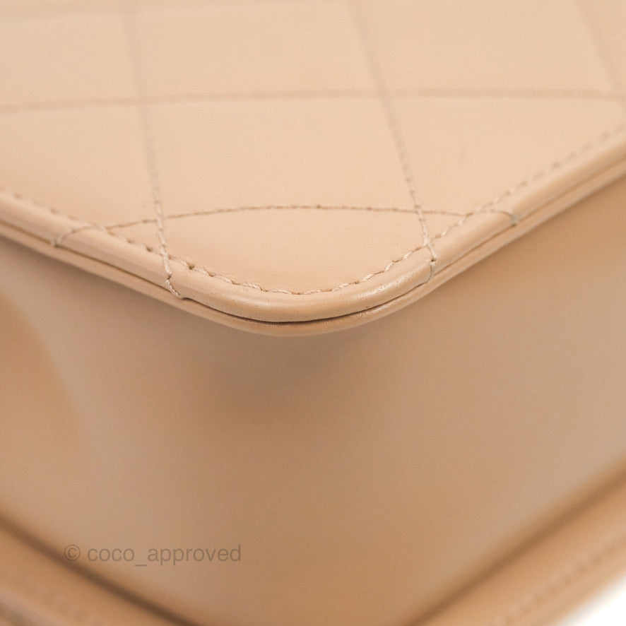 Chanel Quilted Perfect Fit Adjustable Beige Calfskin Gold Hardware 21A