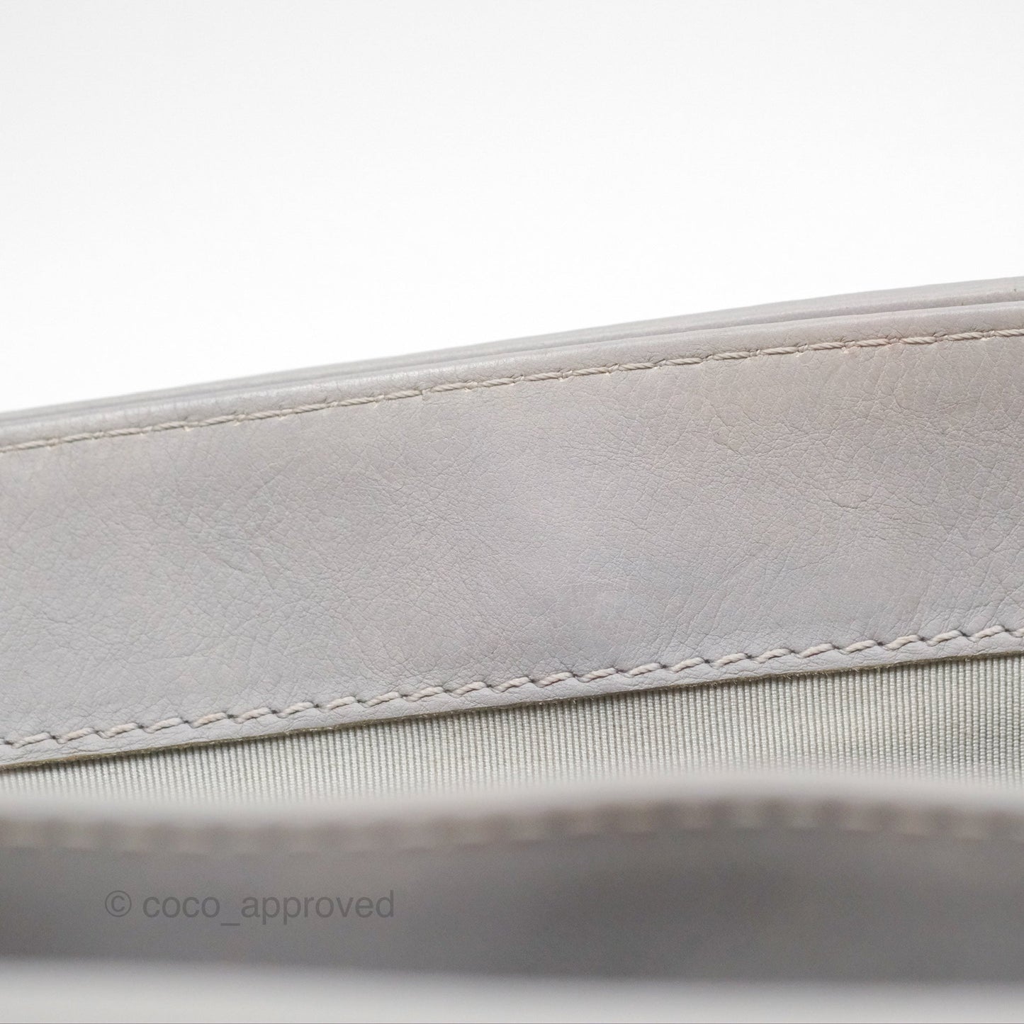 Chanel Medium Boy Reverso Flap Light Grey Calfskin Ruthenium Hardware