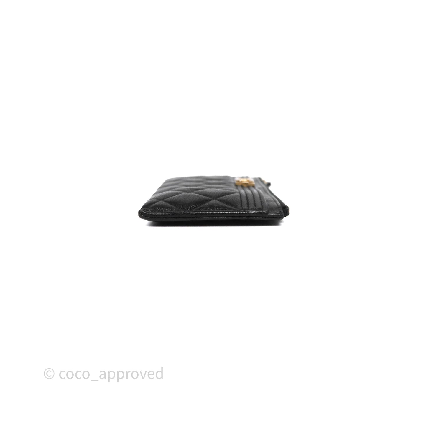 Chanel Boy Zip Long Wallet Black Caviar Gold Hardware