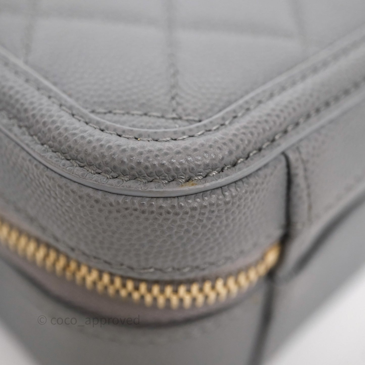 Chanel Medium CC Filigree Vanity Case Quilted Grey Caviar Gold Hardware