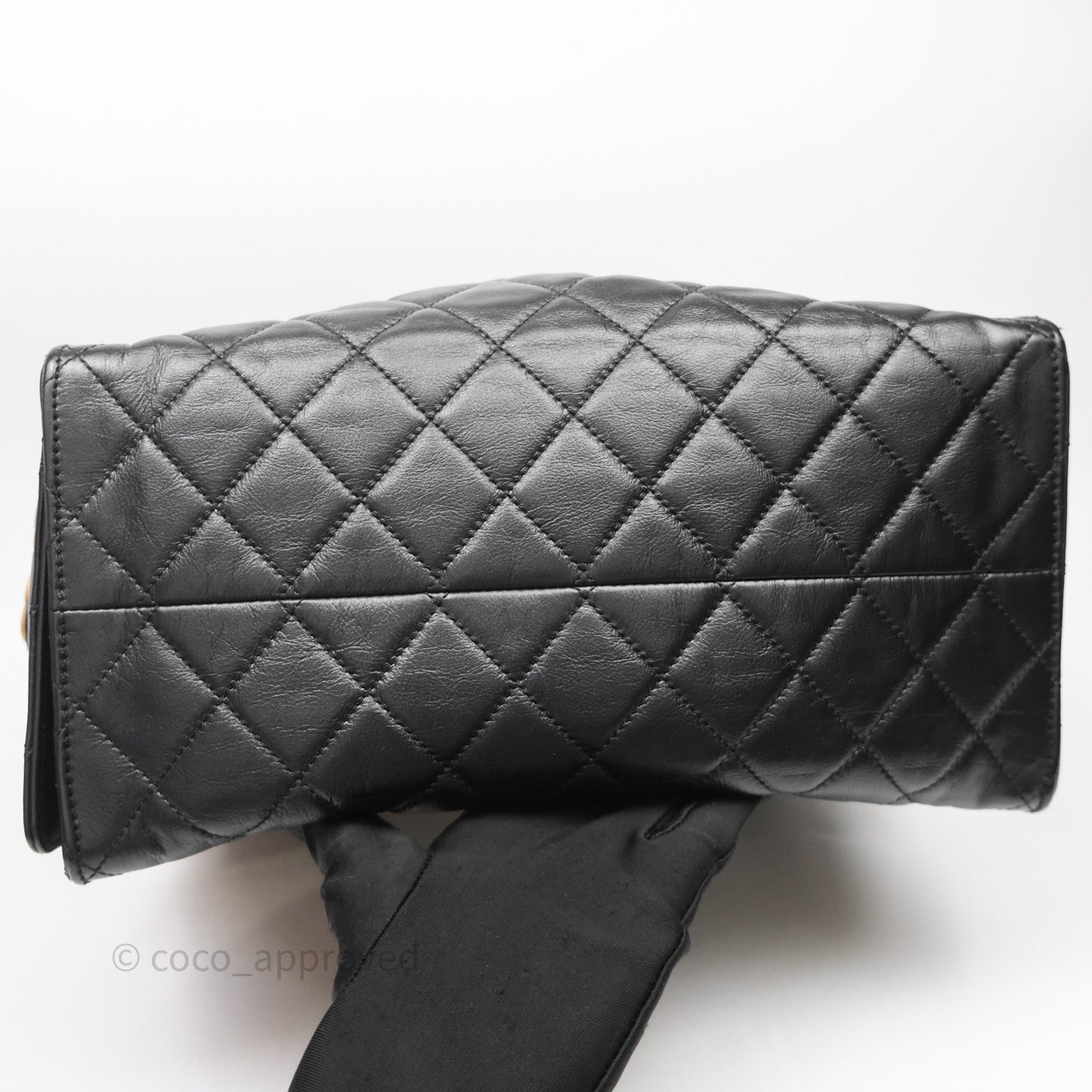 Chanel 25 Medium Black Crumpled Calfskin Aged Gold Hardware