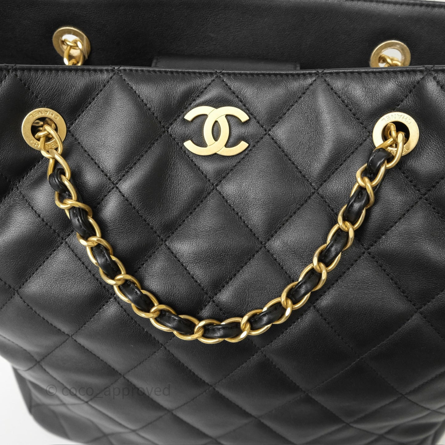 Chanel Stitched Large Shopping Bag Black Calfskin Aged Gold Hardware