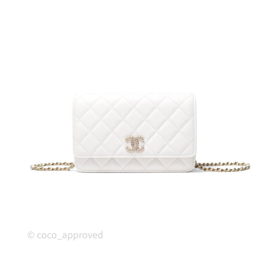 Chanel Crystal CC Wallet on Chain WOC White Caviar Gold Hardware