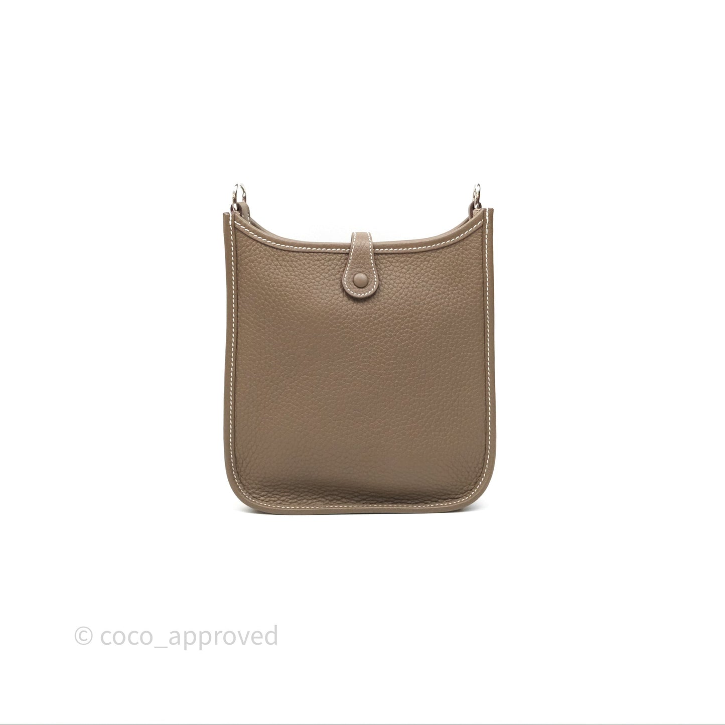 Hermès Mini Evelyne 16 Etoupe 18 Clemence Palladium Hardware with Bleu Indigo Strap