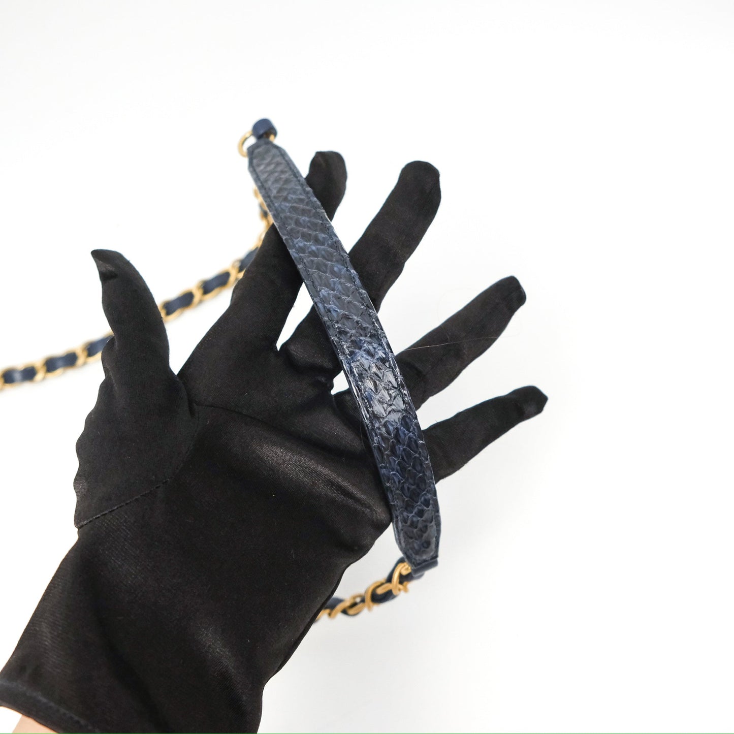 Chanel Quilted Medium CC Filigree Vanity Case Navy Tweed Python