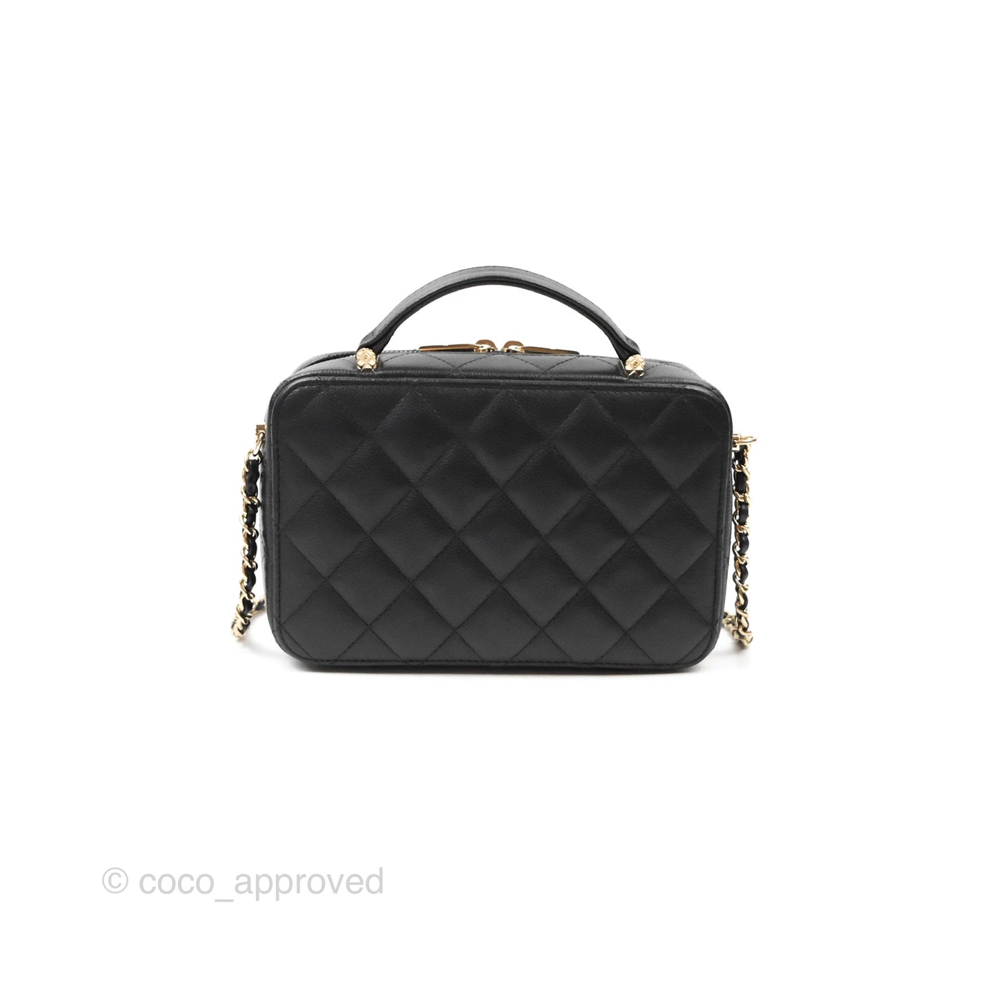 Chanel Quilted Top Handle Vanity Case Black Caviar Gold Hardware 22P