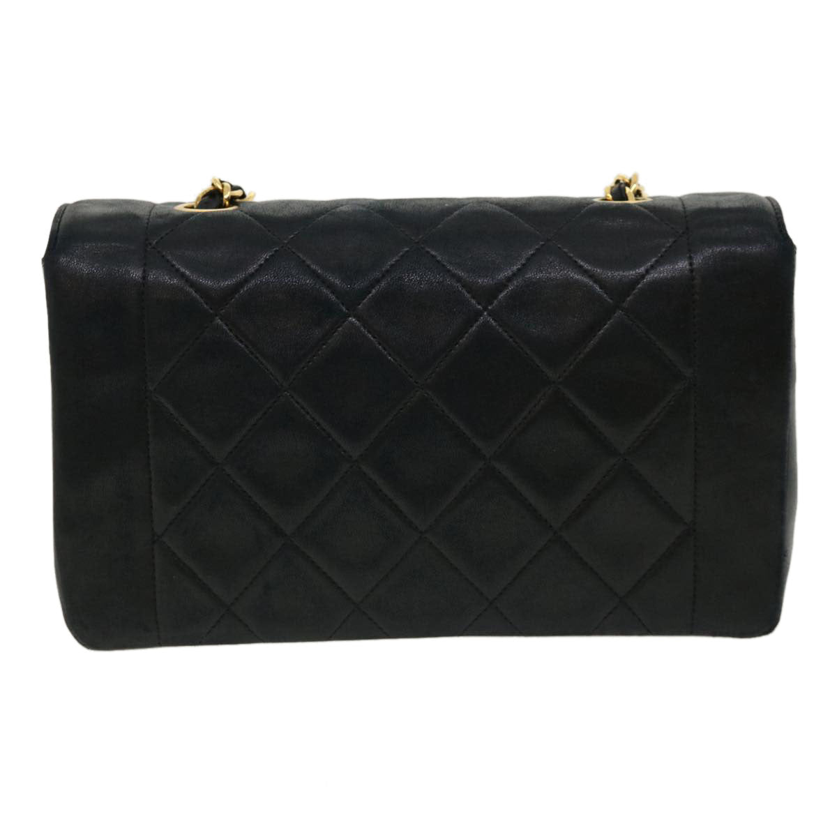 Luxury Chanel Diana Matelasse Shoulder Bag Lamb Skin Black CC  31443