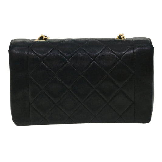 Luxury Chanel Diana Matelasse Shoulder Bag Lamb Skin Black CC  31443