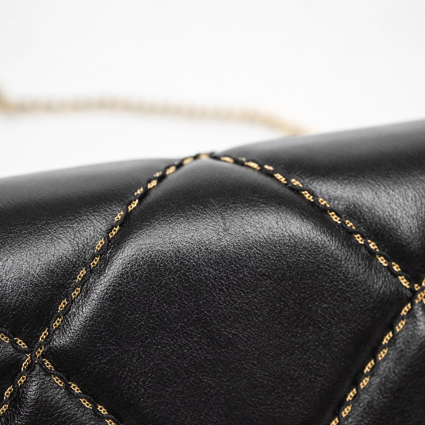 Chanel Quilted Wallet on Chain WOC Stitching Black Calfskin Gold Hardware