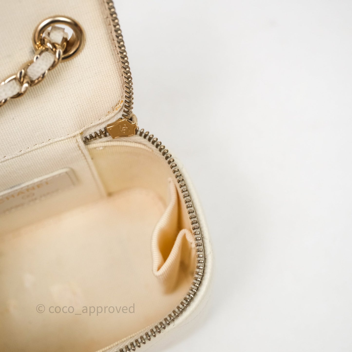 Chanel Mini Vanity With Chain White Caviar Gold Hardware