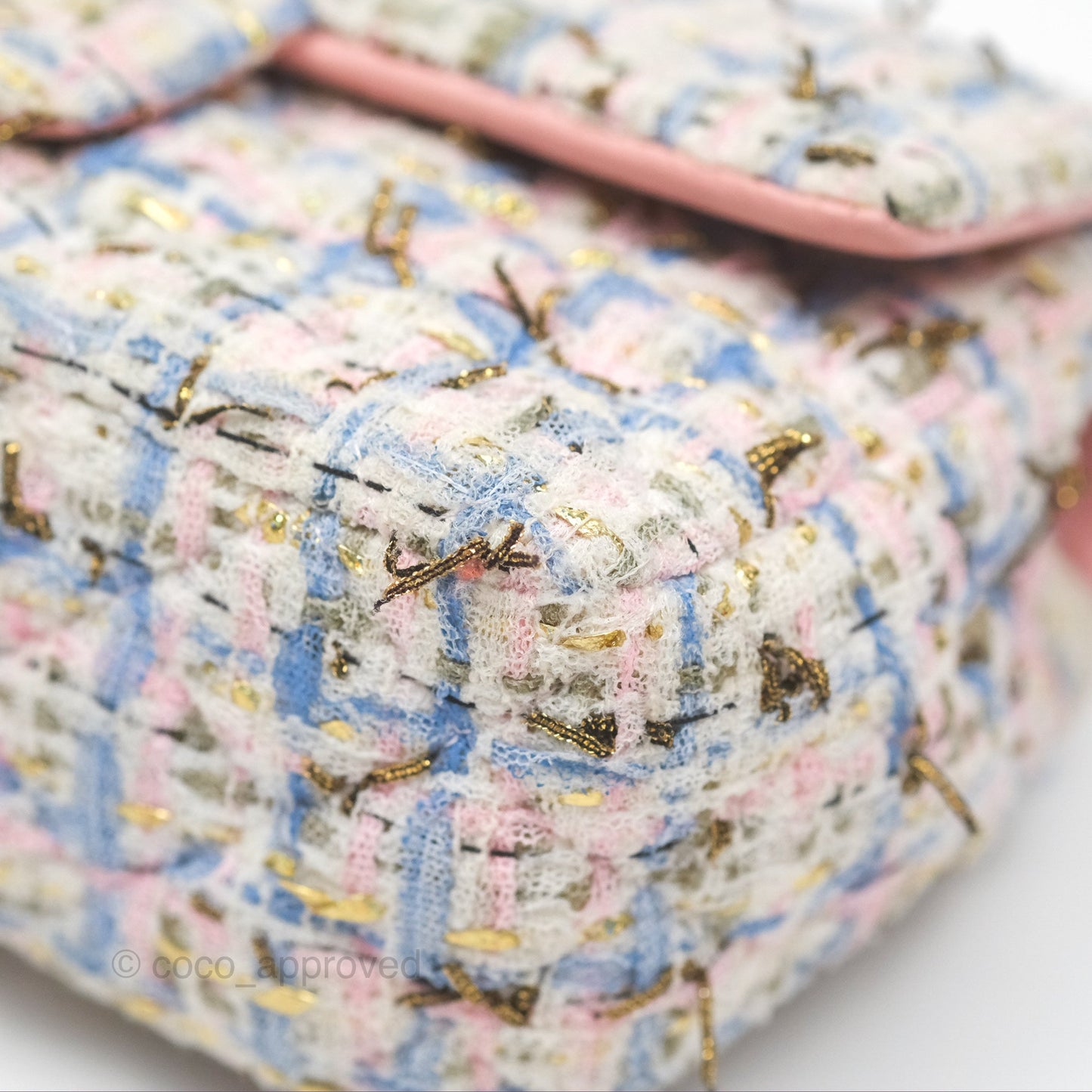 Chanel Mini Rectangular Flap Pink/ Blue/ Gold Tweed Gold Hardware
