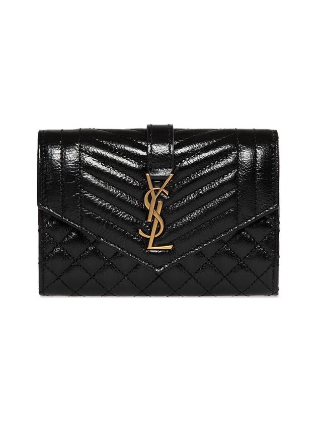 Luxury Saint Laurent Matelasse Envelope Small Half Wallet Black