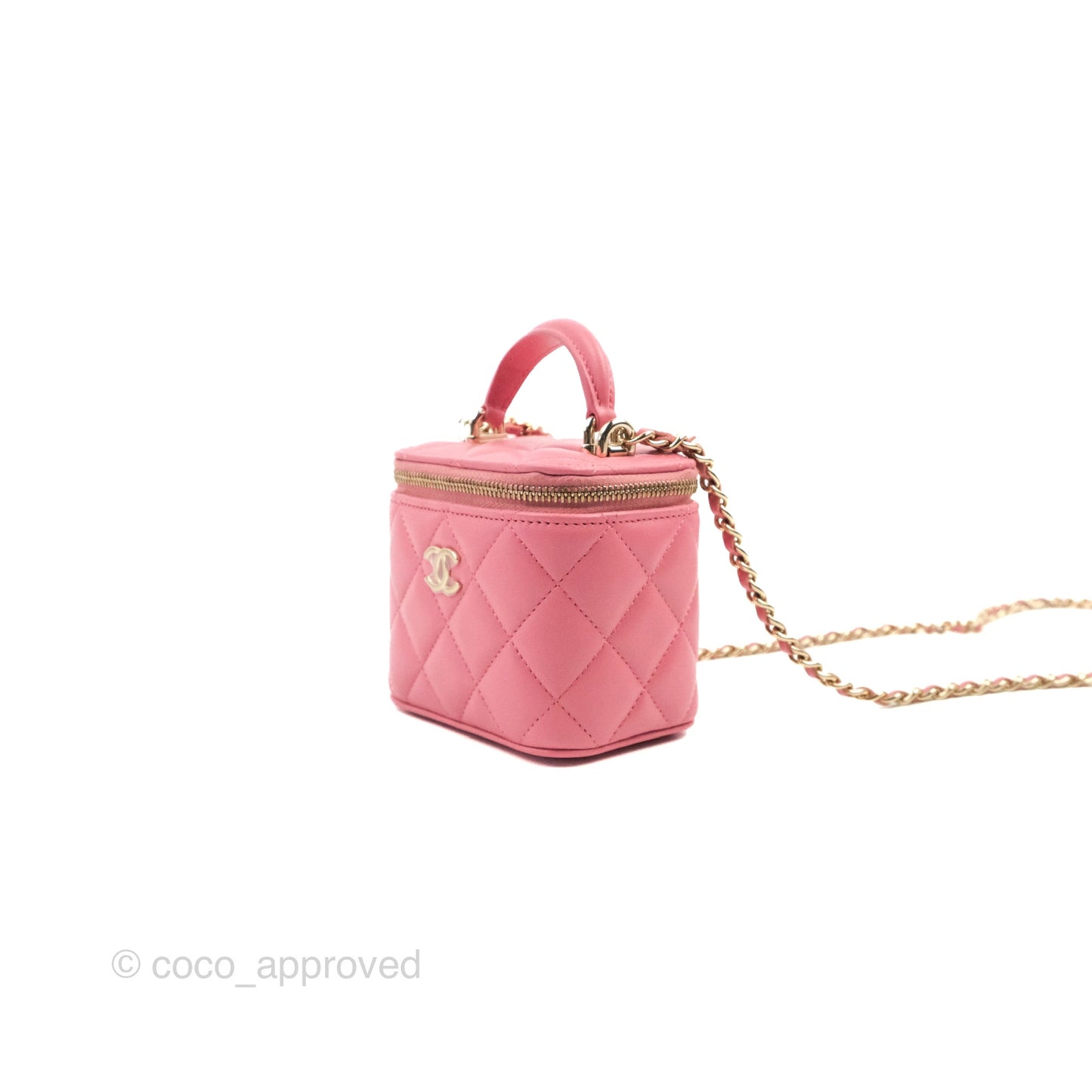 Chanel Mini Top Handle Vanity With Chain Pink Lambskin Gold Hardware