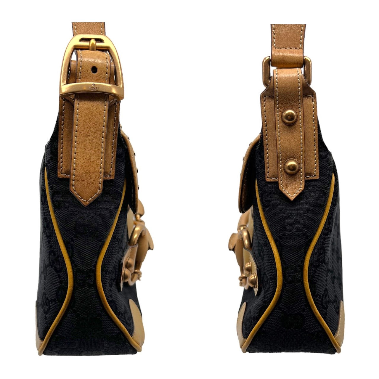 Luxury Gucci Monogram Rose Gold Horsebit Handbag
