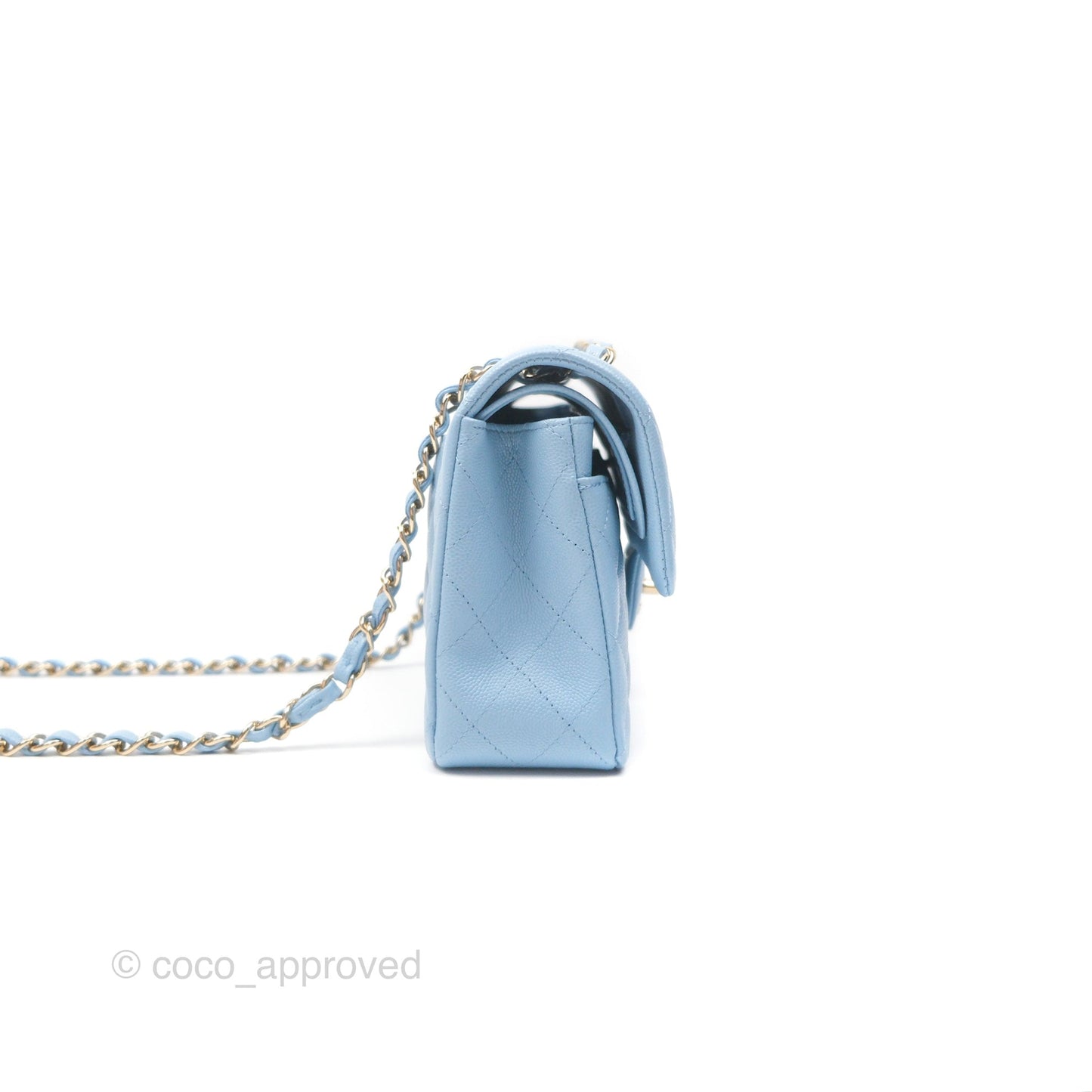 Chanel Small Classic Quilted Flap Light Blue Caviar Gold Hardware