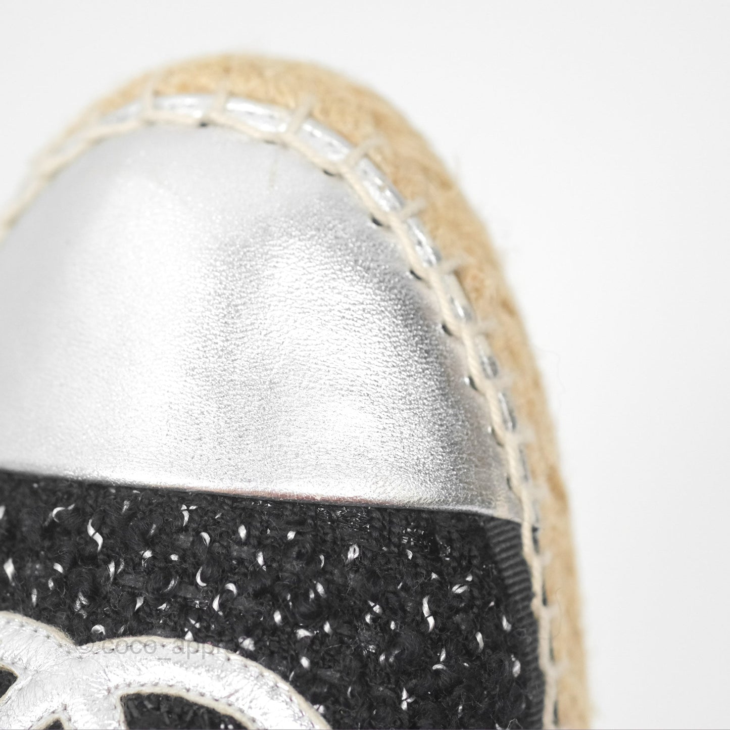 Chanel Espadrille Black Silver Tweed Size 37