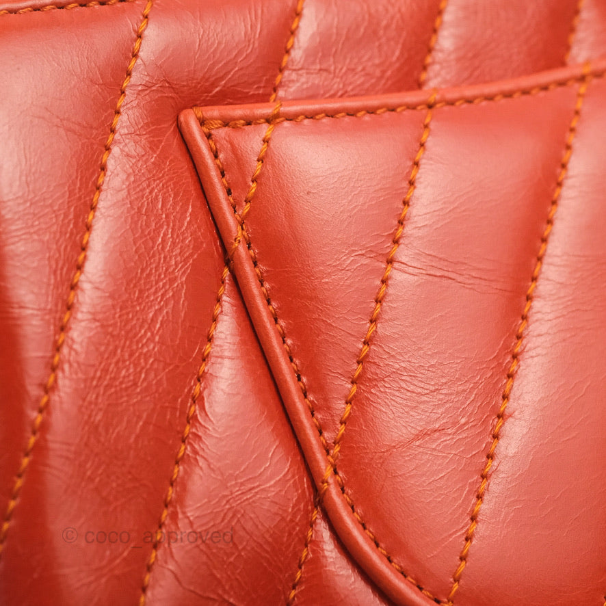 Chanel Chevron Small Coco Handle Dark Orange Shiny Aged Calfskin Aged Gold Hardware