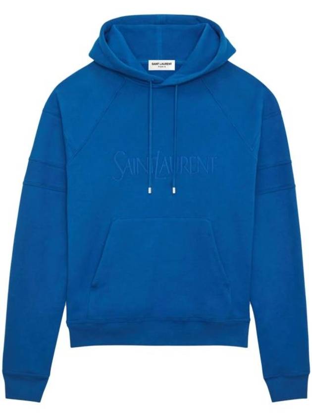 Luxury Saint Laurent Embroidered Logo Hoodie Blue