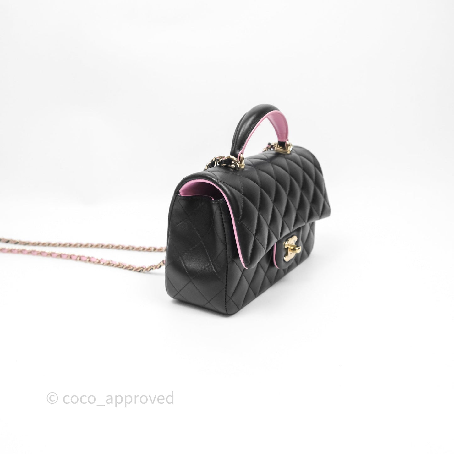 Chanel Top Handle Mini Rectangular Flap Black/Pink Lambskin Gold Hardware 23P