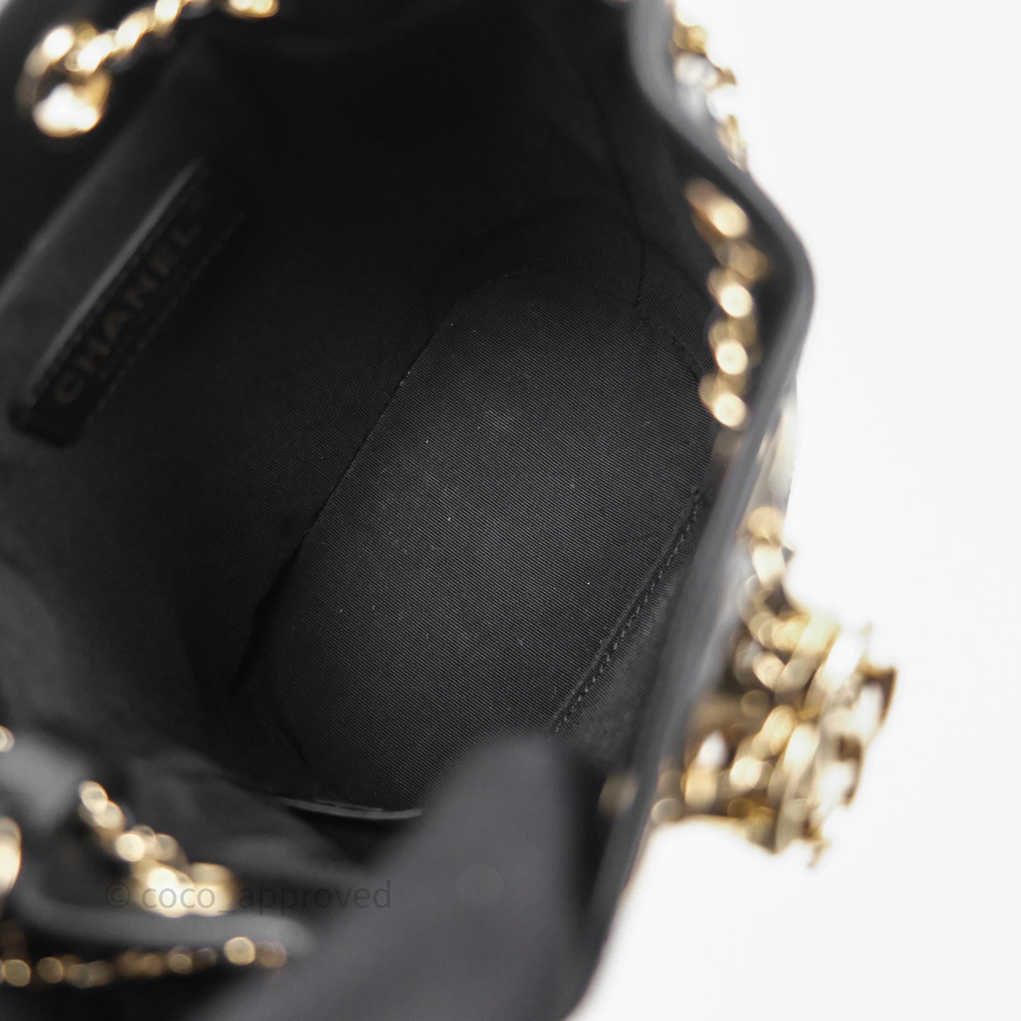 Chanel Quilted Drawstring Bucket Bag Black Calfskin Gold Hardware