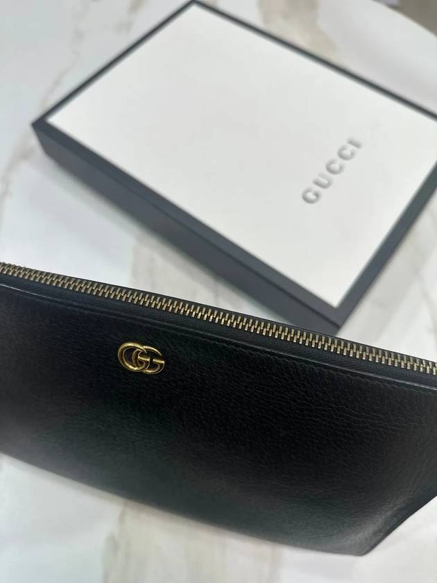 Luxury Gucci Trending 2025 GG Marmont Pouch Leather Black Gold Plated 475317