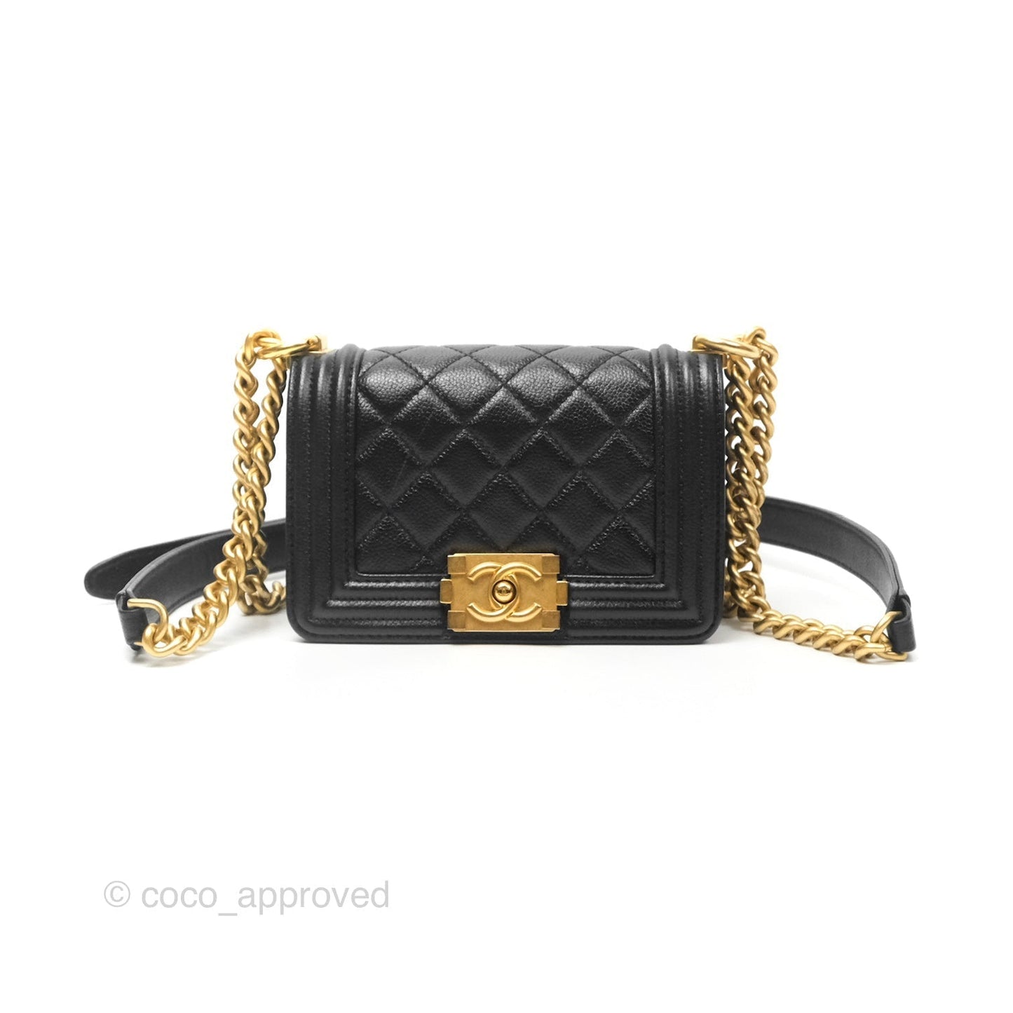 Chanel Mini Boy Black Caviar Aged Gold Hardware