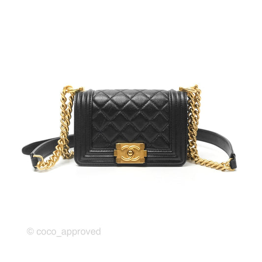 Chanel Mini Boy Black Caviar Aged Gold Hardware