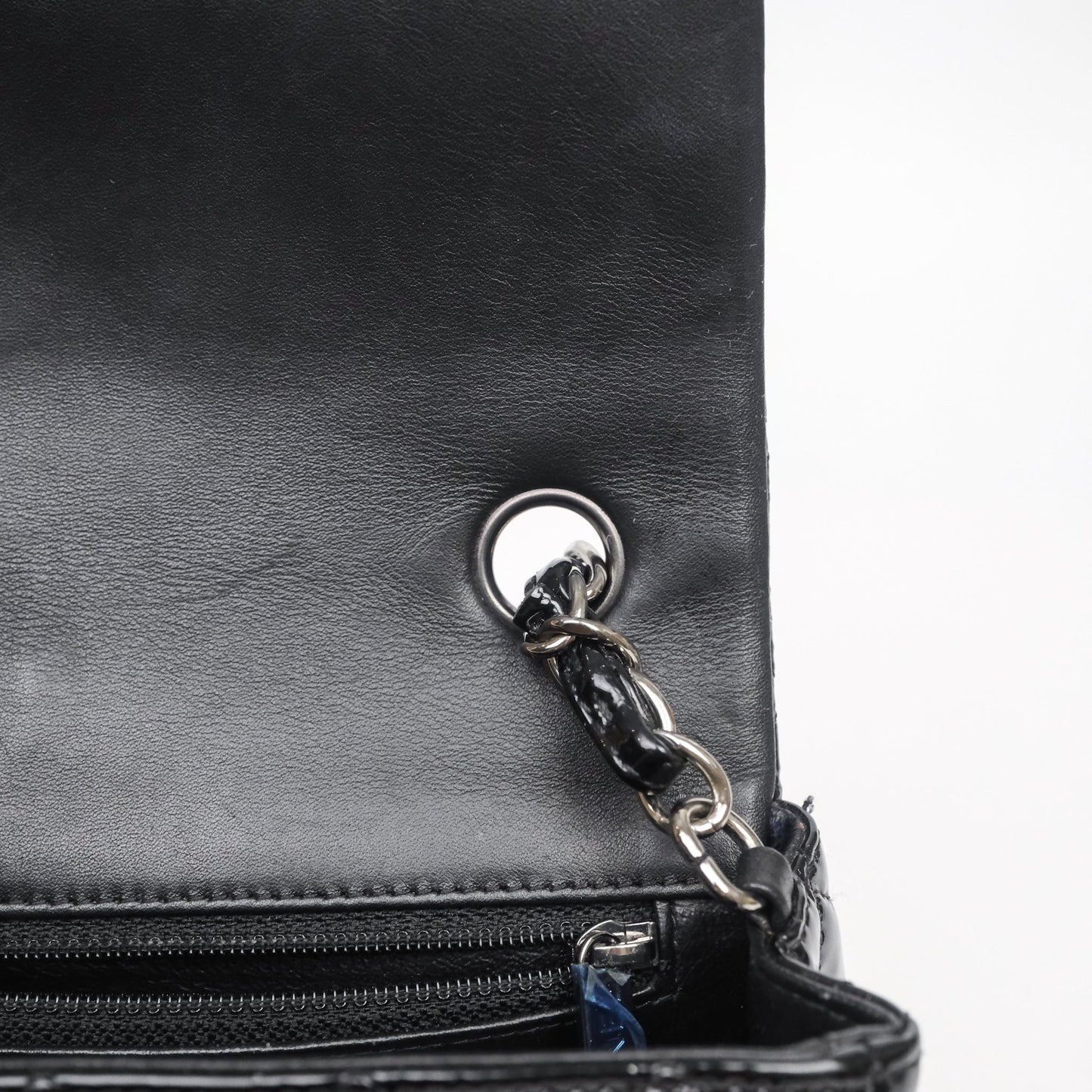 Chanel Quilted Mini Rectangular Flap Black Patent Silver Hardware