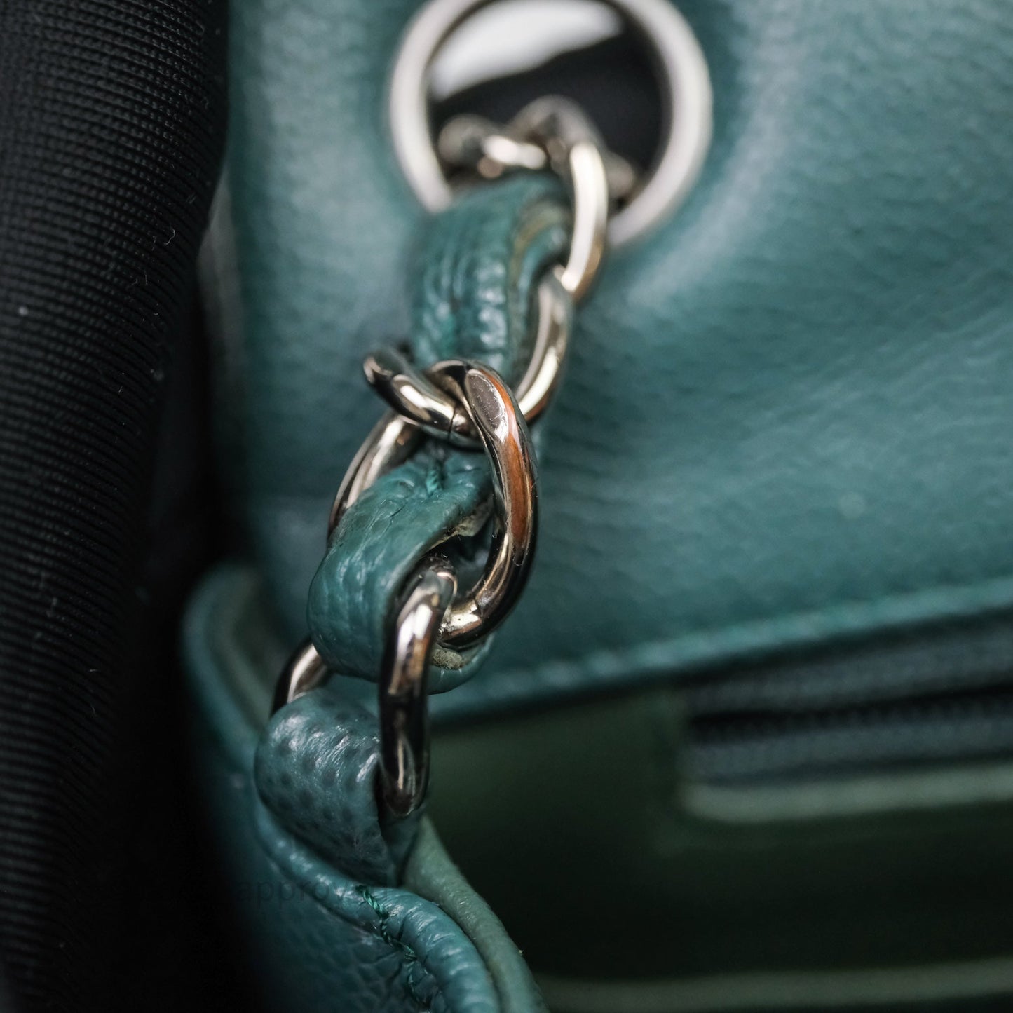 Chanel Quilted Mini Square Flap Dark Green Caviar Silver Hardware