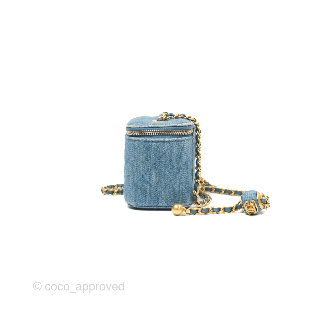 Chanel Mini Pearl Crush Vanity With Chain Denim Aged Gold Hardware