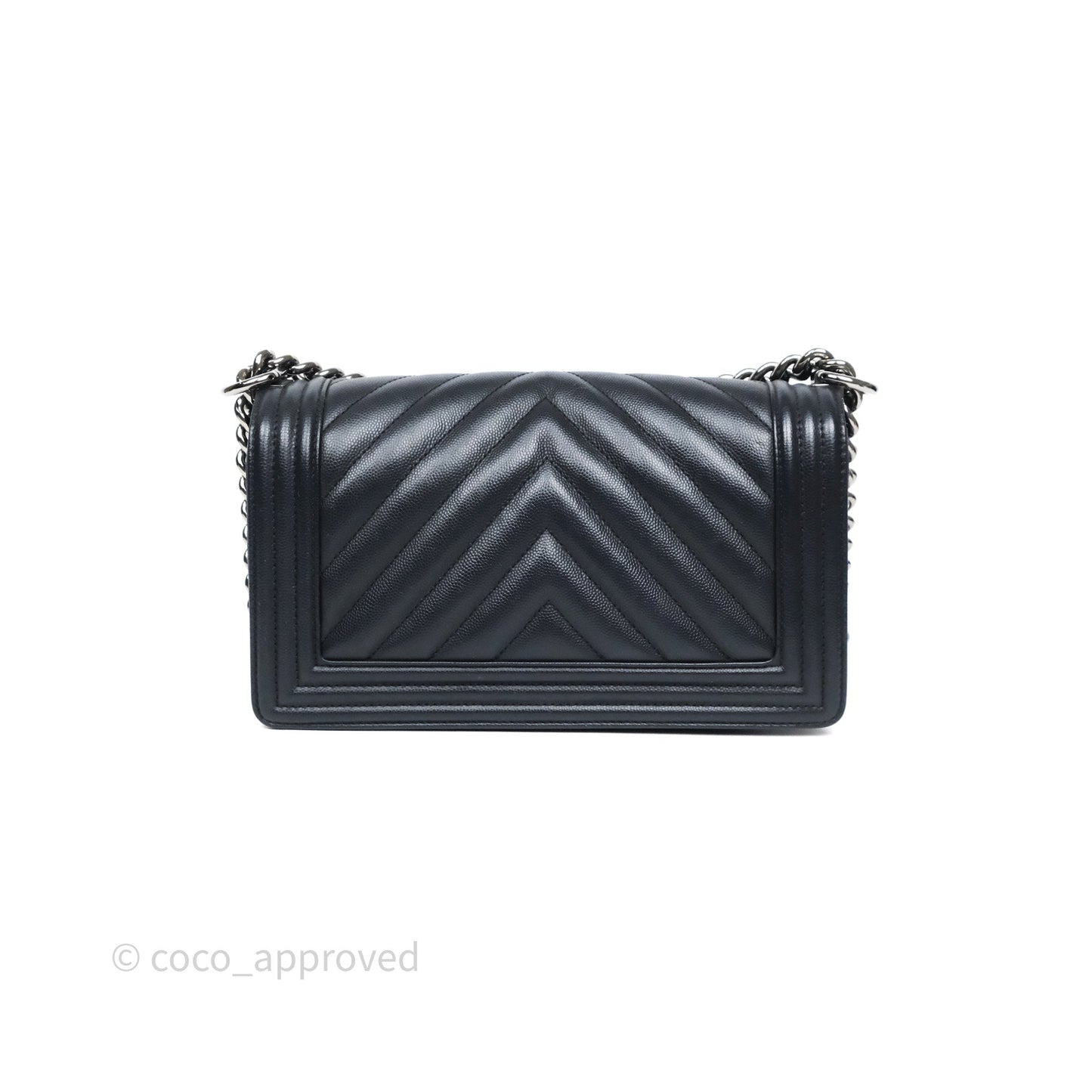 Chanel Medium Boy Chevron Dark Navy Caviar Silver Hardware