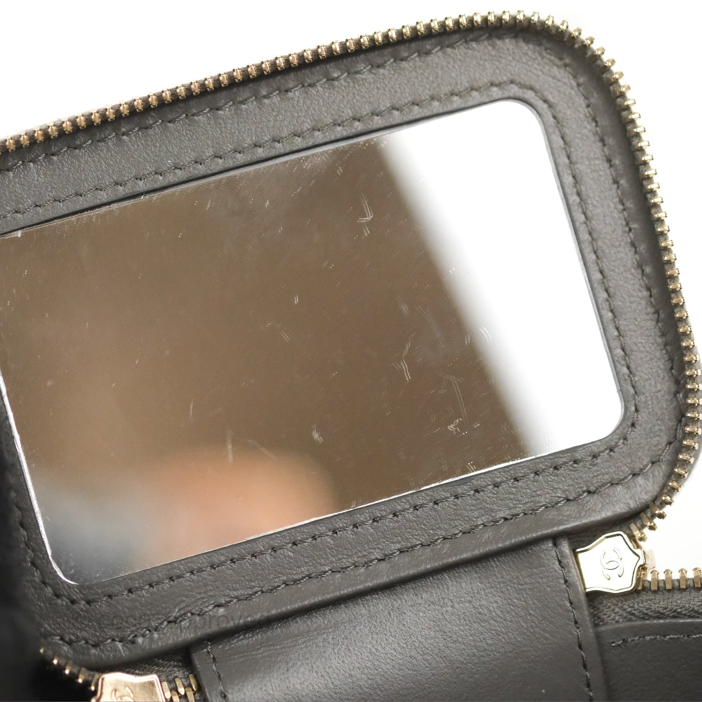 Chanel Mini Top Handle Vanity With Chain Dark Grey Lambskin Gold Hardware