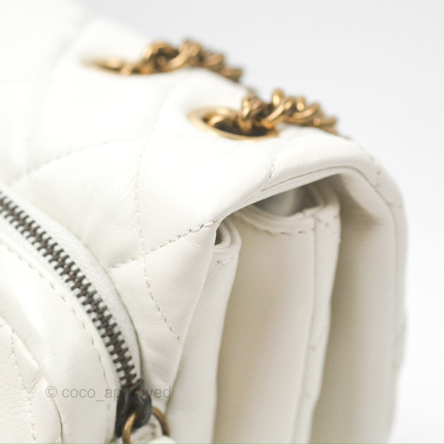 Chanel CC Crown Flap White Calfskin Antique Gold Hardware