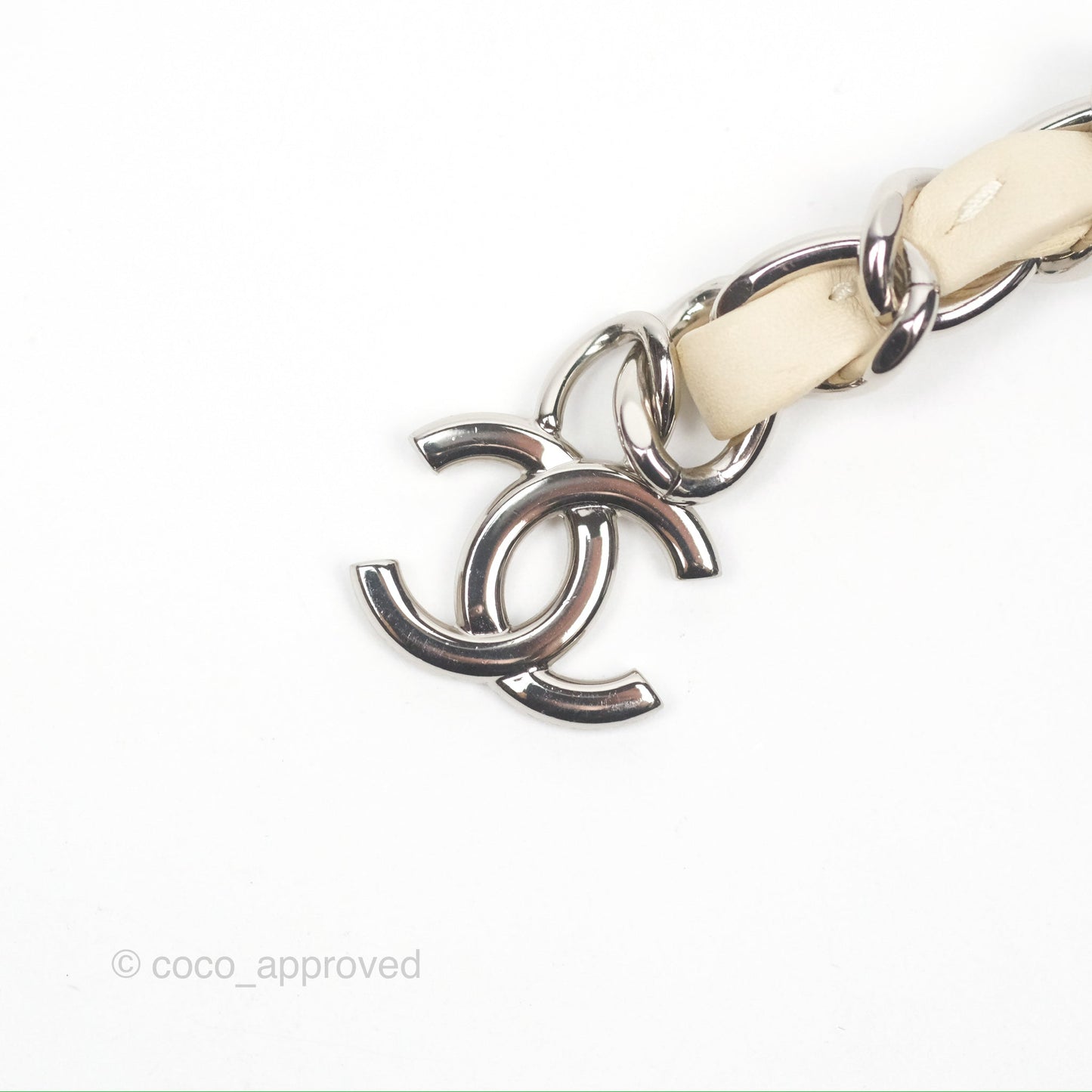 Chanel Mini Card Holder Chain Belt Bag Chevron Ivory Calfskin Silver Hardware