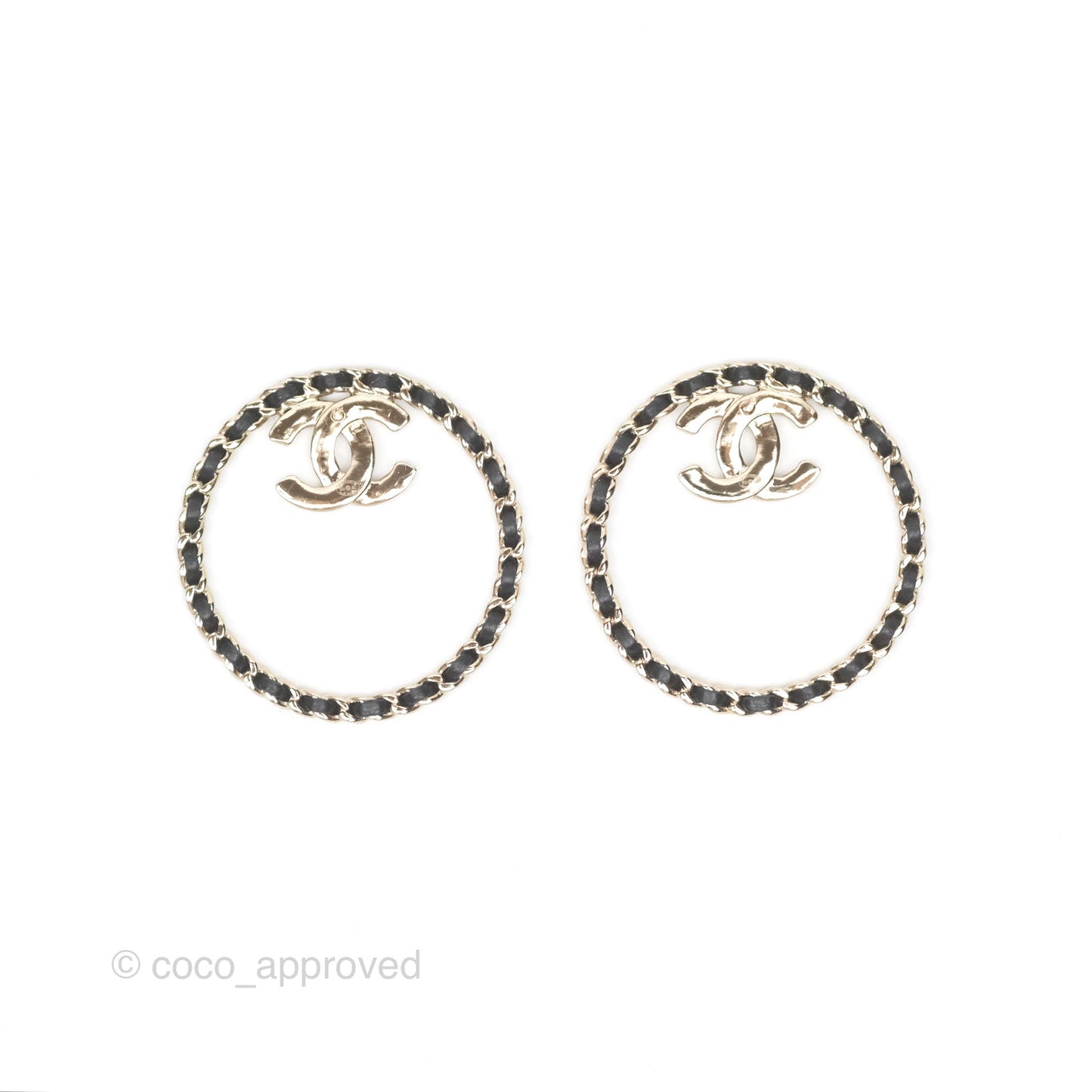 Chanel Round Woven CC Crystals Earrings Gold Tone 22B