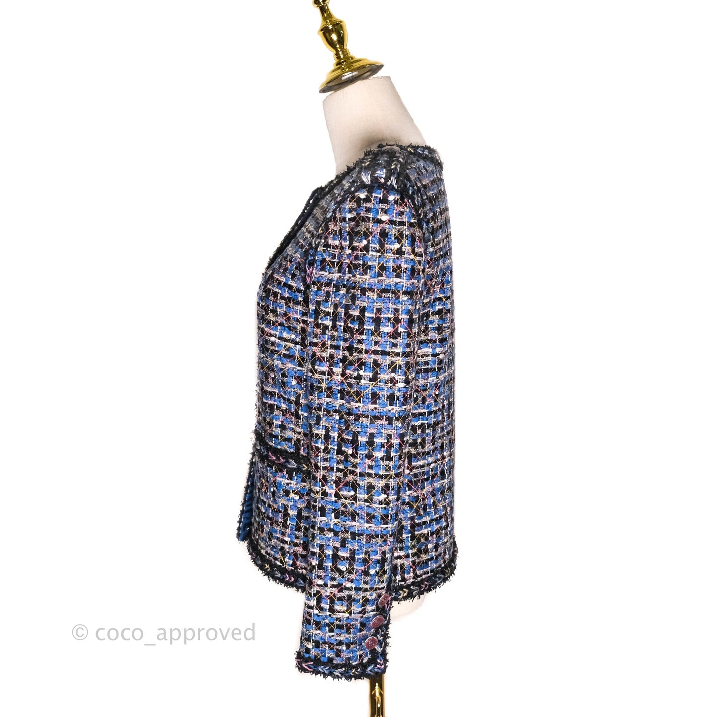 Chanel Tweed Blue & Black Button Front Jacket