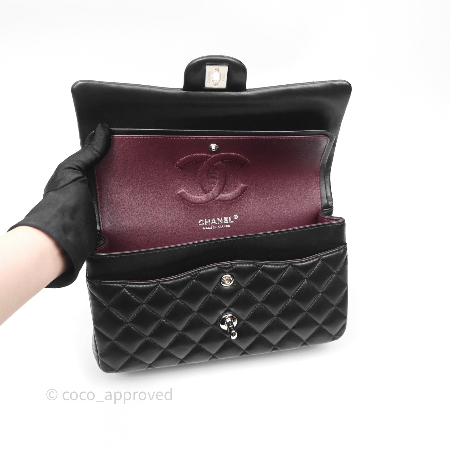 Chanel Classic M/L Medium Flap Quilted Black Lambskin Silver Hardware