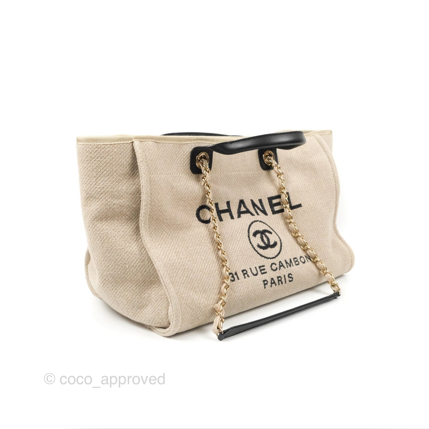 Chanel Large Deauville Black/Taupe Canvas Gold Hardware