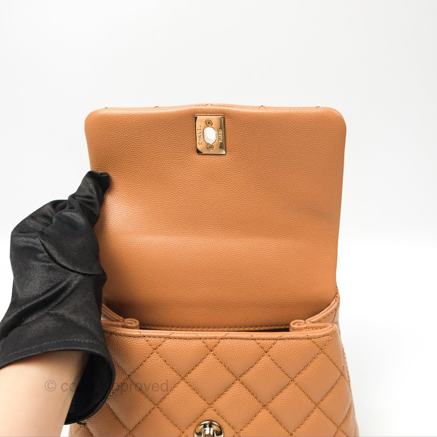 Chanel Mini Coco Handle Dark Beige Caviar Lizard Handle Gold Hardware