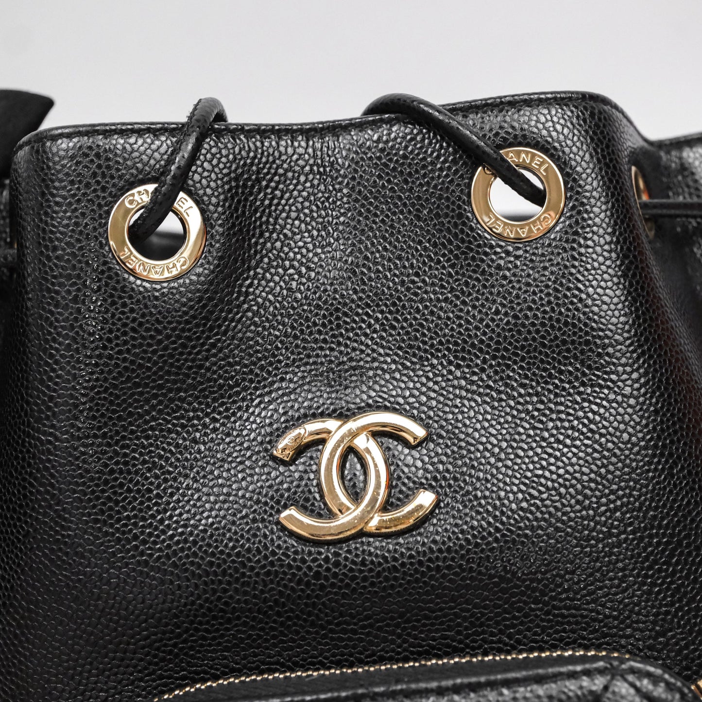 Chanel Business Affinity Drawstring Bucket Bag Black Caviar Gold Hardware