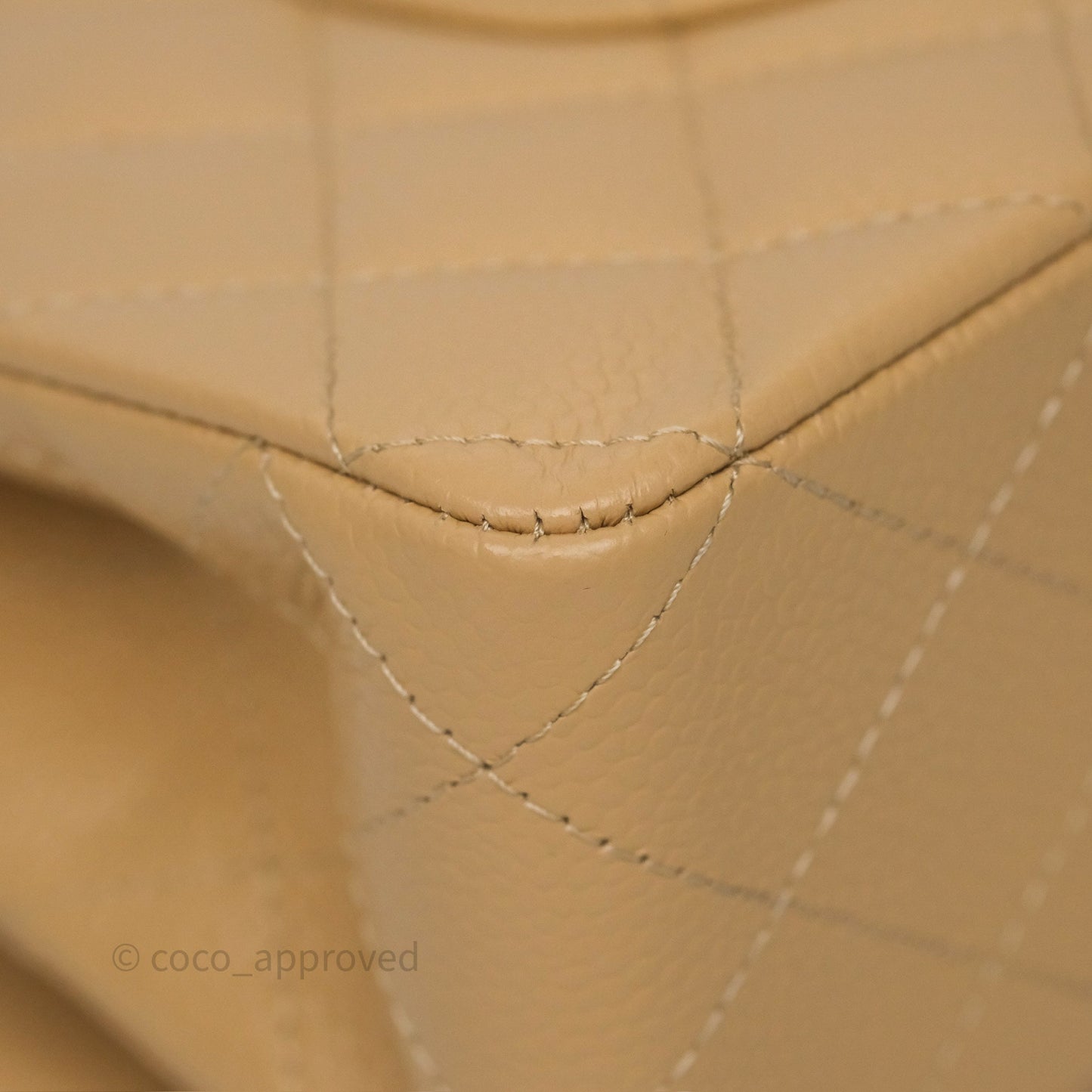 Chanel M/L Medium Classic Flap Quilted Beige Caviar Gold Hardware